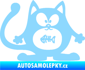 Samolepka Kočka 042 pravá s rybou v bříšku světle modrá