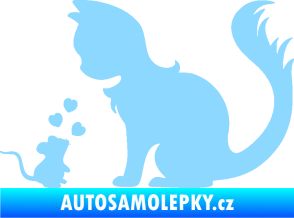 Samolepka Kočka s myší 002 levá světle modrá