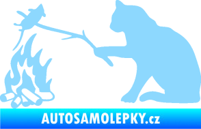 Samolepka Kočka s myší levá světle modrá