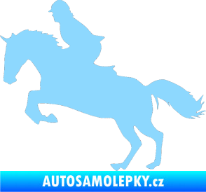 Samolepka Kůň 014 levá skok s jezdcem světle modrá