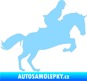 Samolepka Kůň 014 pravá skok s jezdcem světle modrá