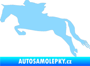 Samolepka Kůň 015 levá skok s jezdcem světle modrá