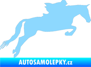 Samolepka Kůň 015 pravá skok s jezdcem světle modrá