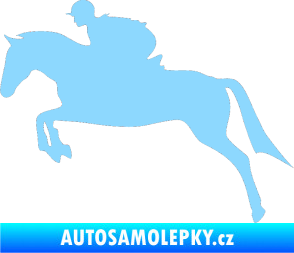 Samolepka Kůň 020 levá skok s jezdcem světle modrá