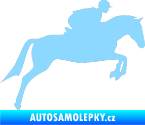Samolepka Kůň 020 pravá skok s jezdcem světle modrá