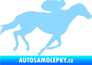 Samolepka Kůň 027 pravá závodí s jezdcem světle modrá