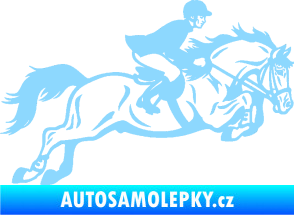 Samolepka Kůň 059  pravá jezdec na koni parkur světle modrá