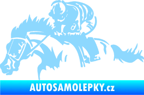 Samolepka Kůň 075 levá závod s jezdcem, dostihy světle modrá