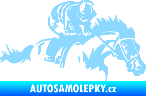 Samolepka Kůň 075 pravá závod s jezdcem, dostihy světle modrá