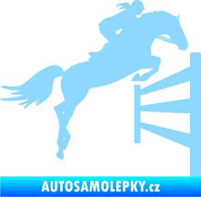 Samolepka Kůň 080 pravá skok přes překážku světle modrá