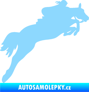 Samolepka Kůň 084 pravá s jezdkyní světle modrá