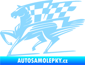 Samolepka Kůň racing 001 levá se šachovnicí světle modrá