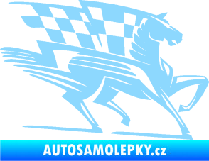 Samolepka Kůň racing 001 pravá se šachovnicí světle modrá