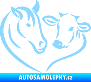 Samolepka Kůň s kravičkou v srdíčku levá láska ke zvířatům světle modrá