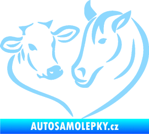 Samolepka Kůň s kravičkou v srdíčku pravá láska ke zvířatům světle modrá