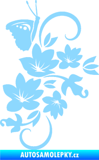Samolepka Květina dekor 005 pravá s motýlkem světle modrá