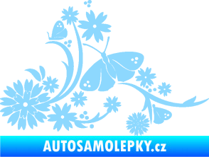 Samolepka Květina dekor 007 levá motýl s květy světle modrá