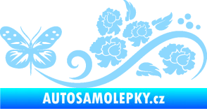 Samolepka Květina dekor 015 levá s motýlem světle modrá