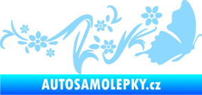 Samolepka Květina dekor 028 pravá s motýlkem světle modrá
