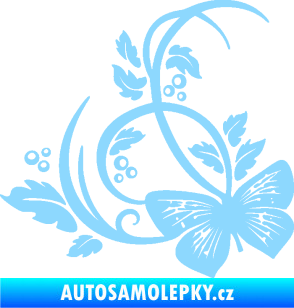 Samolepka Květina dekor 046 levá motýl světle modrá