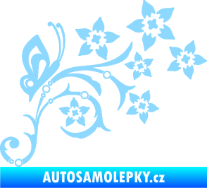 Samolepka Květina dekor 047 pravá s motýlem světle modrá