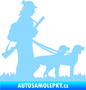 Samolepka Lov 001 pravá žena a dva psi  světle modrá