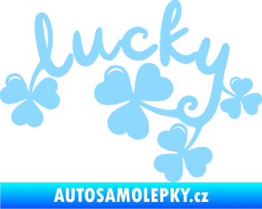 Samolepka Lucky nápis štěstí se čtyřlístky světle modrá