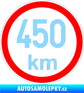 Samolepka Maximální rychlost 450km - nejvyšší konstrukční rychlost světle modrá