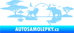 Samolepka Motiv Afrika levá -  zvířata u vody světle modrá