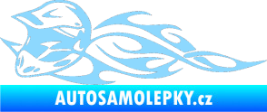 Samolepka Motorka 011 levá helma na motokros v plamenech světle modrá