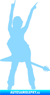 Samolepka Music 016 pravá rockerka s kytarou světle modrá