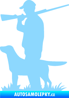 Samolepka Myslivec 005 levá se psem na lovu světle modrá