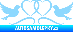 Samolepka Novomanželé 002 holubičky se srdíčky světle modrá