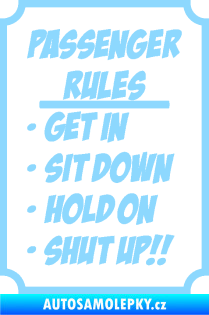 Samolepka Passenger rules nápis pravidla pro cestující světle modrá