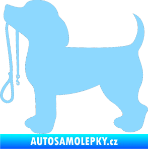 Samolepka Pes 063 levá štěnátko s vodítkem světle modrá