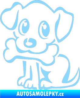 Samolepka Pes 076 levá štěnátko s kostičkou světle modrá