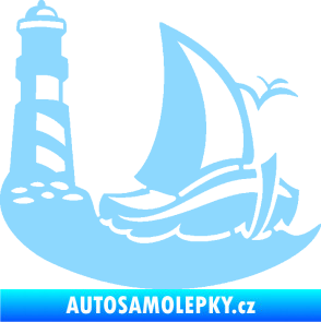 Samolepka Plachetnice 005 pravá s majákem na moři světle modrá