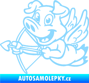 Samolepka Prase 005 levá s křídly a lukem světle modrá