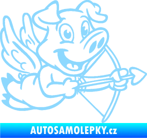 Samolepka Prase 005 pravá s křídly a lukem světle modrá