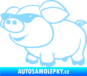 Samolepka Prase 006 levá frajer v brýlích světle modrá