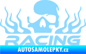 Samolepka Racing nápis s lebkou levá světle modrá