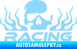 Samolepka Racing nápis s lebkou pravá světle modrá
