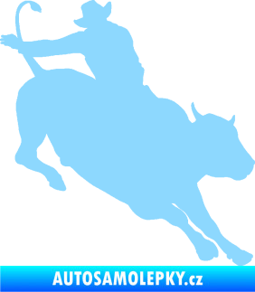 Samolepka Rodeo 001 pravá  kovboj s býkem světle modrá