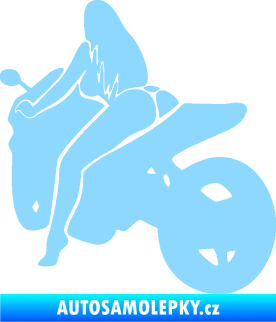 Samolepka Sexy žena na motorce levá světle modrá