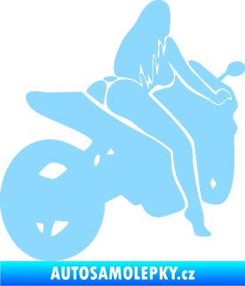 Samolepka Sexy žena na motorce pravá světle modrá