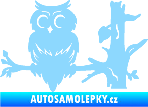 Samolepka Sova 005 levá na větvi světle modrá