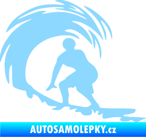 Samolepka Surfař 005 levá velké vlny světle modrá