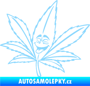 Samolepka Travka 003 levá lístek marihuany s obličejem světle modrá
