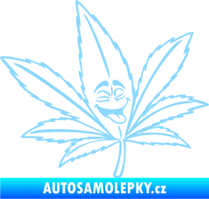 Samolepka Travka 003 pravá lístek marihuany s obličejem světle modrá