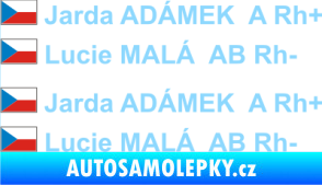 Samolepka Vlajka ČR se jménem a krevní skupinou světle modrá